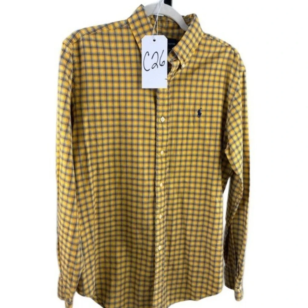 Ralph Lauren Shirt Men's Size Medium Yellow Flannel Classic Fit Button Down‎
